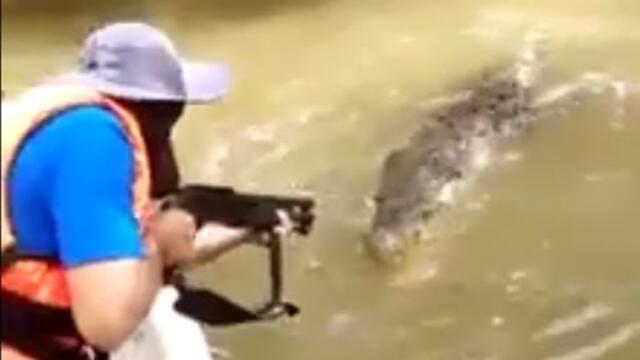 Crocodile Executed With Shotgun for Killing Fisherman in Borneo