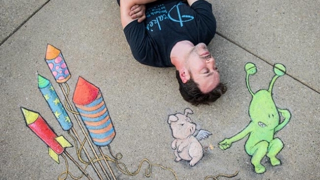 Художник оживява улиците с рисунки - Дейвид Зин (David Zinn Art) Artist's Adorable 3D Chalk Street Art