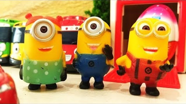 Learn Colors Sizes with Tayo Little Bus Playset Slime Balls Minions Banana Song Learning Kids