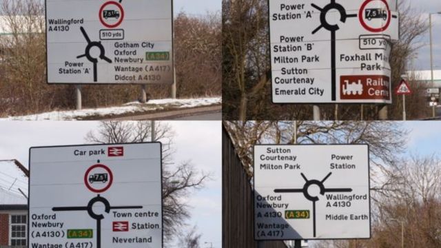 Мистериозни пътни знаци в Англия сочат към митичните Средната Земя, Готъм Сити и Нарния