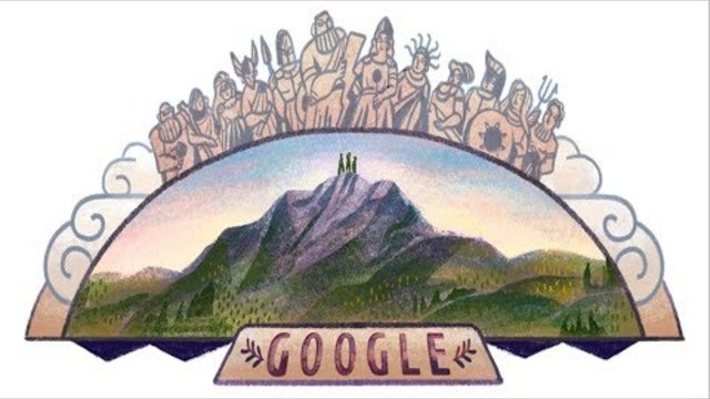 Честване на връх Олимп! Muntele Olimp , Celebrăm Muntele Olimp Google Doodle