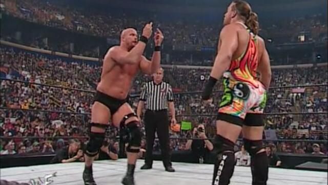 Steve Austin vs Kurt Angle vs Rob Van Dam (Triple threat match for the WWF Championship)