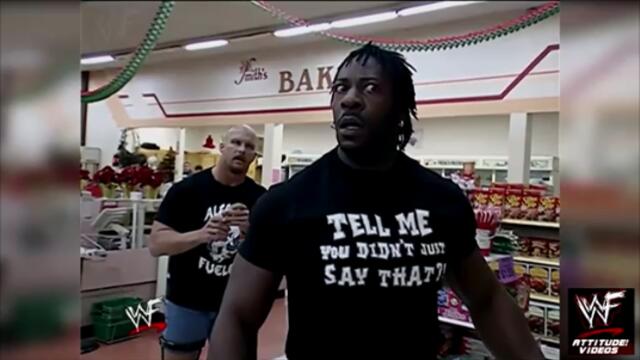 Stone Cold and Booker T in a brawl in the supermarket