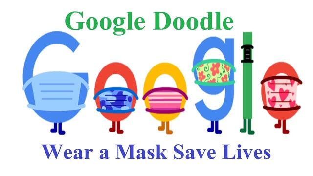Носете маска!! COVID-19 Prevention Wear a Mask. Save Lives. Coronavirus Tips Google Doodle Says Stay Safe