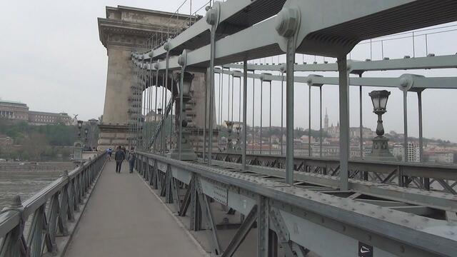 Crossing the Chain Bridge in Budapest