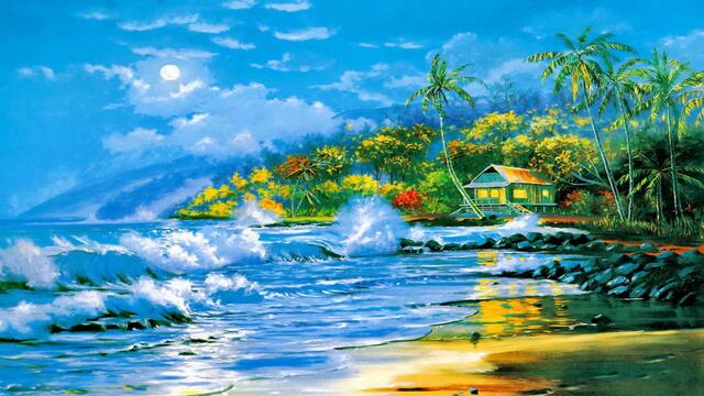 🏝🌞 Тропически рай... (painting) ... (Gomer Edwin Evans) ⛵️🐒
