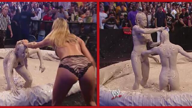 WWE Trish Stratus vs Stacy Keibler in a Bra And Panties Mud Match Raw 19.08.2002