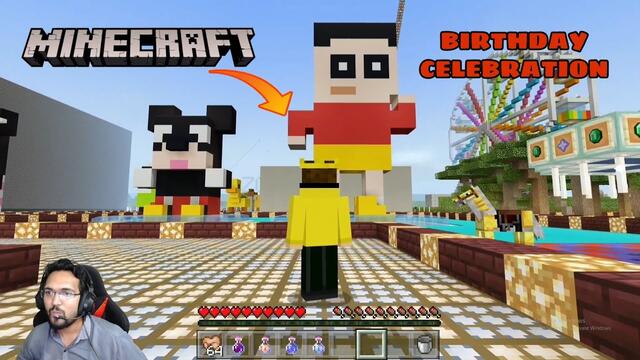 My Birthday Celebration In MINECRAFT | Invite To Disneyland , SHINCHAN , Mickey Mouse More