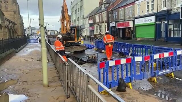 Burst water main on Westoe Road in South Shields