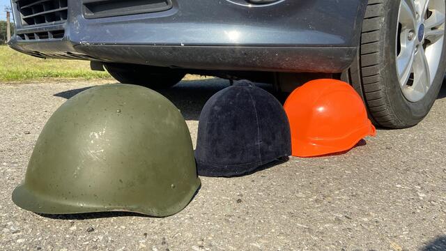 Crushing of Construction, Horse Riding & Military Helmets by Car