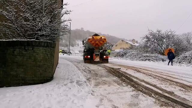 Gritter skids out of control in Elland