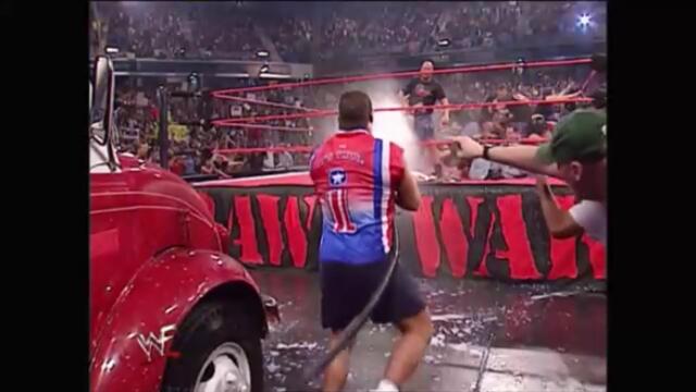 WWF Kurt Angle uses milk truck to soak The Alliance (Raw 20.08.2001)