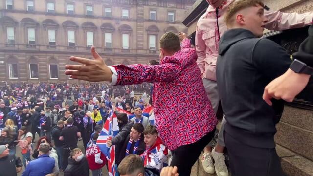 Rangers fans in Glasgow's George Square - Saturday May 15 2021