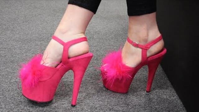 Review Walking Pleaser ADORE-709F Hot Pink Marabou Suede 7 Inch High Heel Shoes With Bambi