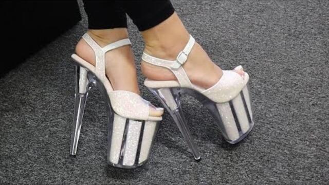 Review Walk Pleaser FLAMINGO-810UVG Opal UV Reactive Glitter 8 Inch High Heel Shoes Unbox By Catie
