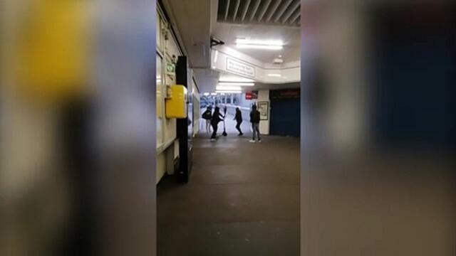 Shocking video captures moment three hooded yobs steal e-scooter from defenceless commuter at rail station