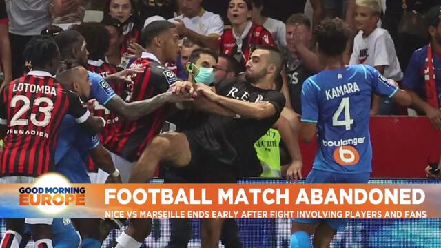 Nice-Marseille match abandoned after bottles thrown, pitch invasion and mass brawl