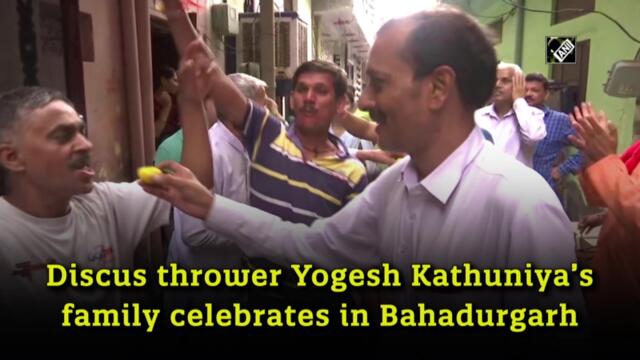 Discus thrower Yogesh Kathuniya’s family celebrates in Bahadurgarh