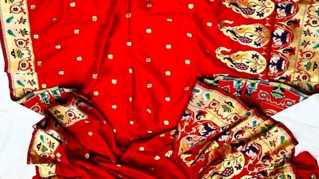 Червено жакардово килимче! Харесайте и си го купете - Red Jacquard Weaving Big Border Saree