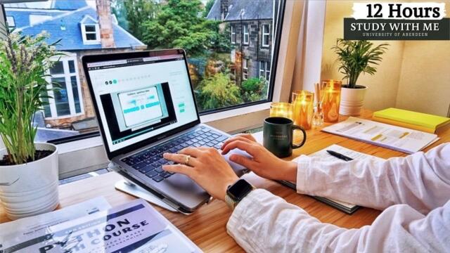 12 HOUR STUDY WITH ME | Background noise, 10-min Break, No music, Study with Merve