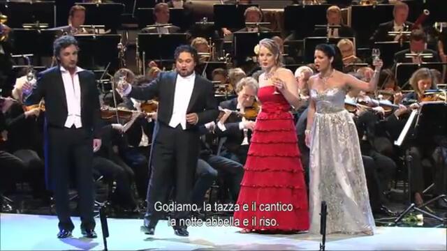 Anna Netrebko and Elīna Garanča and Ramon Wargas and Ludovik Tezier - Libiamo Ne' Lieti Calici ( La Traviata )