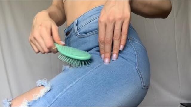 ASMR| scratching + brushing ripped jeans with a hairbrush | no talking