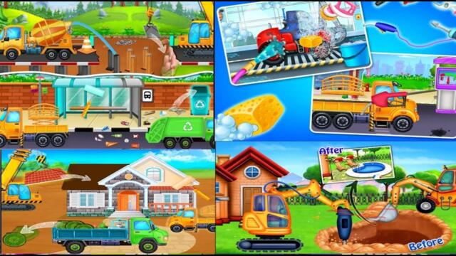 Membangun Hunian rumah dengan Truck Excavator,Buldoser,Leoder,Fire Excavator,Truck,Paw Patrol,Plain