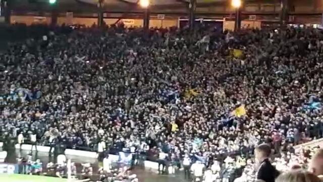 Scotland players and fans celebrate after the 3-2 win over Israel at Hampden