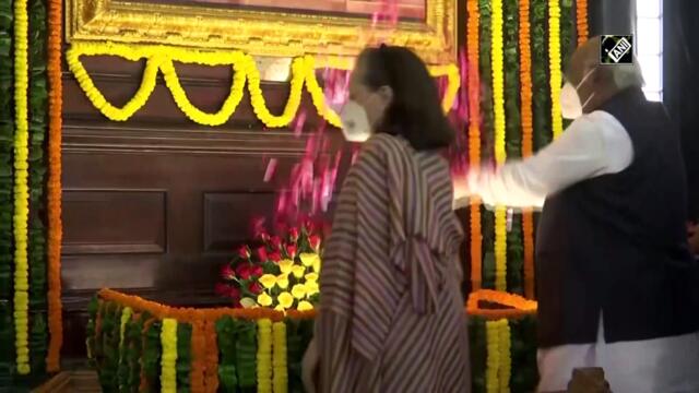 Congress leaders pay tribute to Jawaharlal Nehru on his 132nd birth anniversary at Parliament