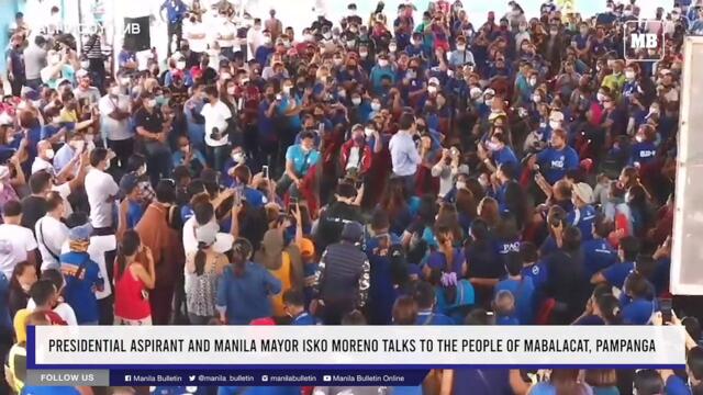 Presidential aspirant and Manila Mayor Isko Moreno talks to the people of Mabalacat, Pampanga