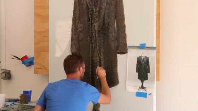 Artist Makes Portrait of Suit Using Thousands of Screws