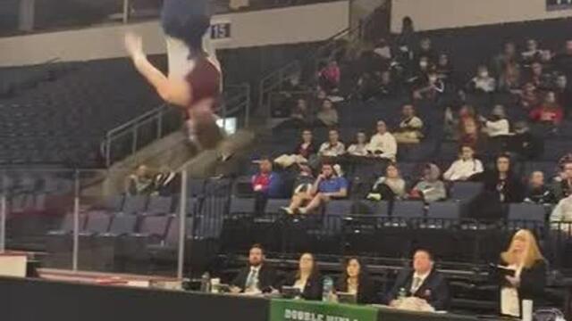 Guy Performs Incredible Flip During Gymnastics Competition
