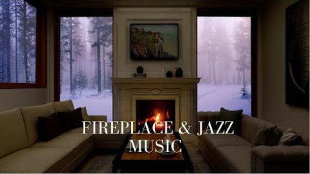 Winter Fireplace Ambience with Jazz Music
