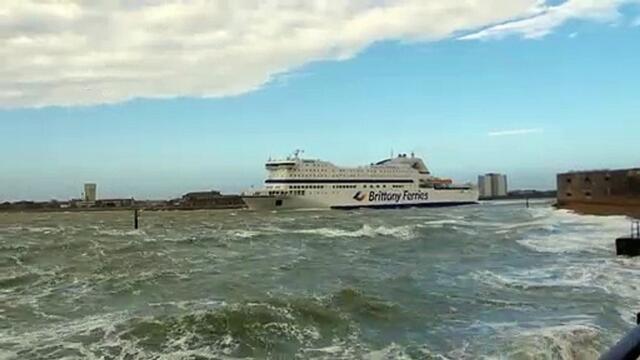 Brittany Ferries ship braves the waves during Storm Eunice