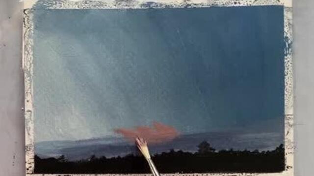 Artist Paints Beautiful Sunset on Miniature Canvas