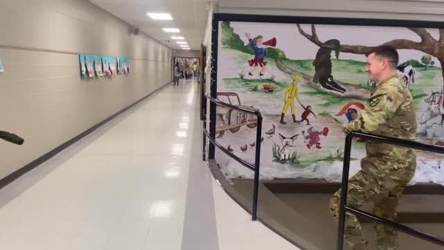 Boy Freezes In Shock As He Reunites With Military Dad