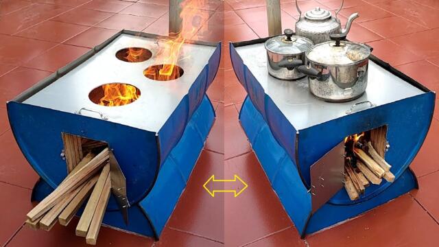 Handmade wood stove _ Creative ideas from cement and non iron barrels