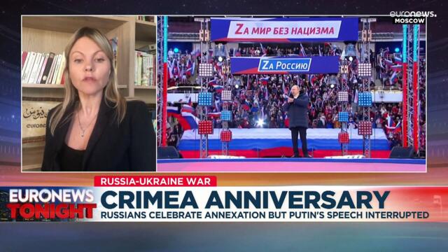 Putin broadcast interrupted at flag-waving rally in Moscow