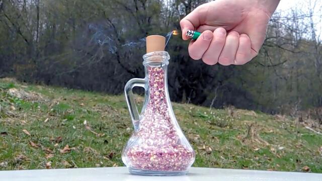 Chain Reaction of Burning Match Heads in Glass Decanter