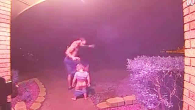 'Doorbell camera catches the LEGENDARY moment a baby boy turned to his dad just to pee on him'