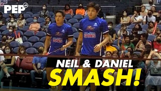 Daniel Padilla & Neil Coleta smashing Poppert Bernadas & Chico Alicaya in Badminton