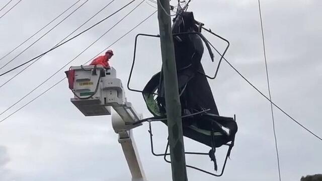 Trampoline in power lines | July 3, 2022 | Illawarra Mercury