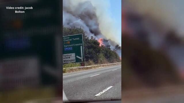 Wildfire rages alongside A2