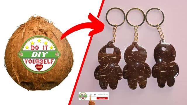 Coconut Shell craft ideas  How to make squid game Keychain with Coconut shell at hom