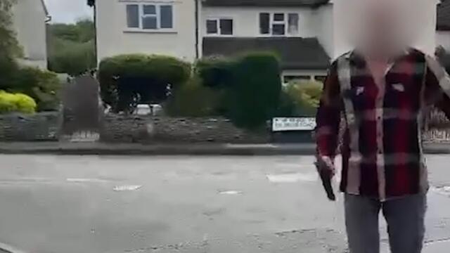 Moment drone pilot was threatened by man brandishing a gun