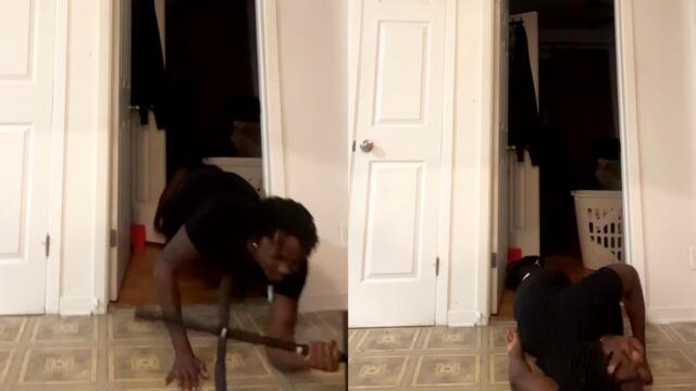 'Couldn't even get ONE rep in' - Man hilariously falls to the floor while doing pull-ups