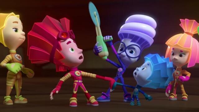 Фиксики - Клей, Кости, Шпаргалка, Огнетушитель, Вечный двигатель, Ластик , Трубы, Шифр, Штрих код