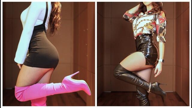 High boots, pantyhose and mini skirts TRY ON || Excinderella