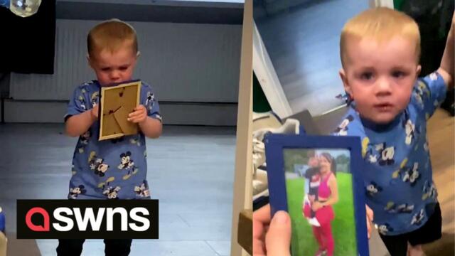 Adorable video shows toddler clutching picture of his mum after she left the house for just over one hour