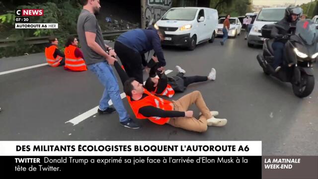 Un collectif écologiste bloque momentanément l'autoroute A6a, au sud de Paris - Des bagarres éclatent avec des automobilistes excédés